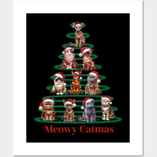 Meowy Catmas Cat Christmas Tree Xmas Funny Santa Posters and Art